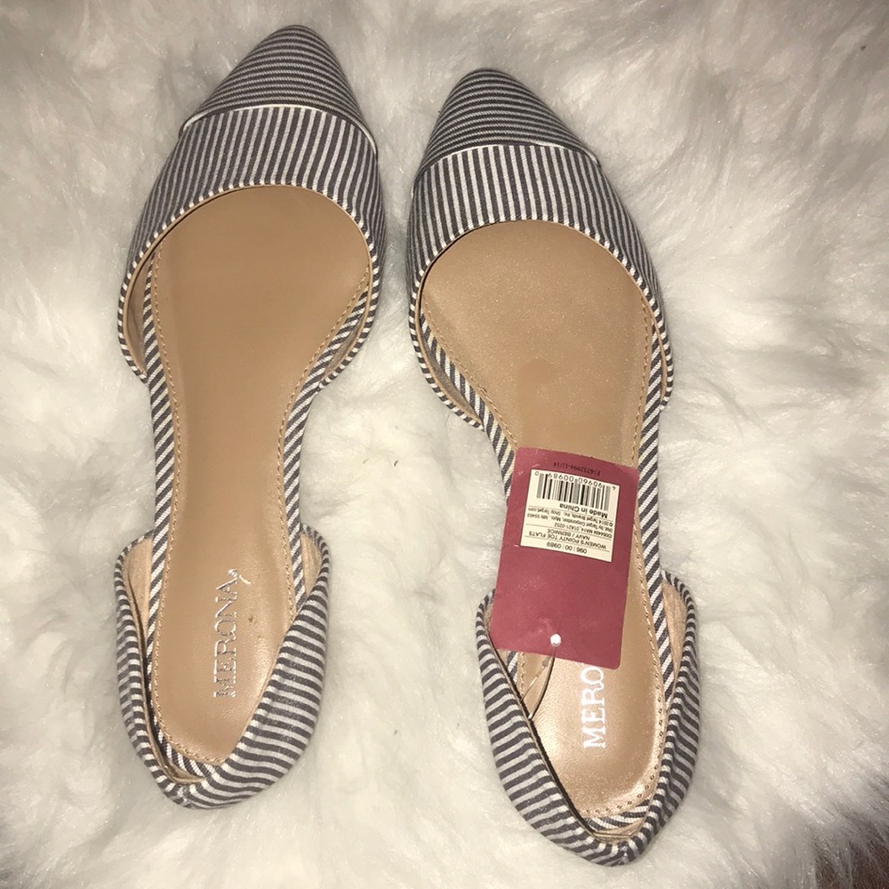Merona black and white striped flats